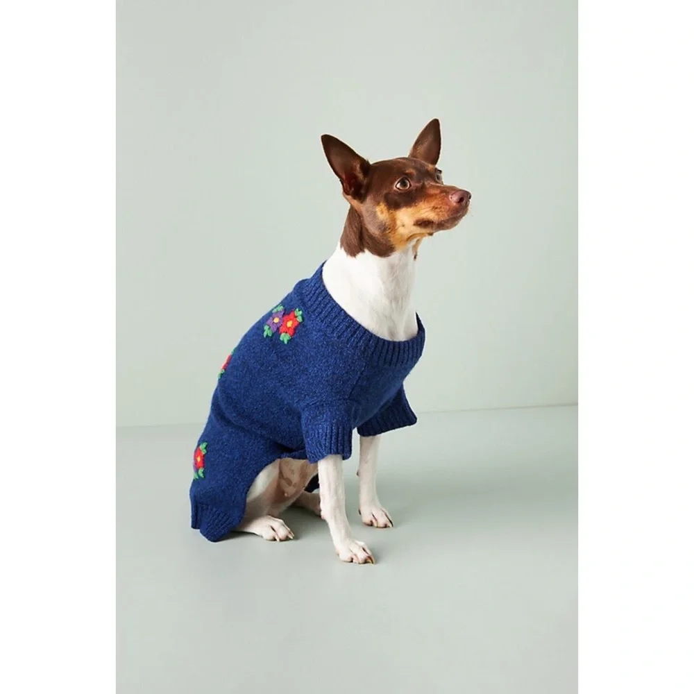 Anthropologie Embroidered Flower Dog Sweater